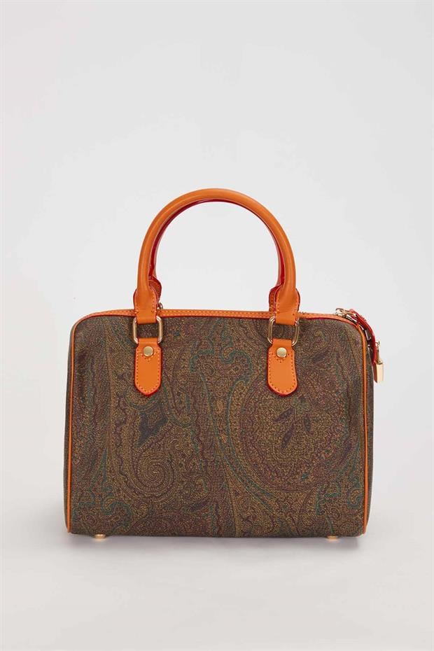 Kahve Motif Desenli Bombeli El Çantası