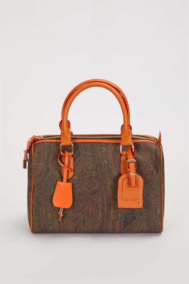 Kahve Motif Desenli Bombeli El Çantası