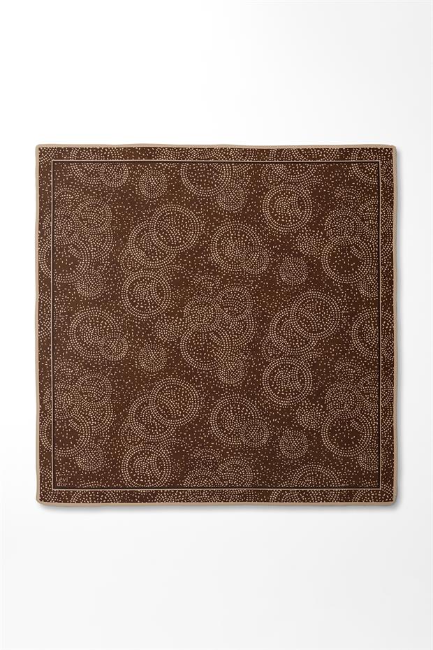 Kahve Noktalı Daireler Bask. Twill İpek Eşarp