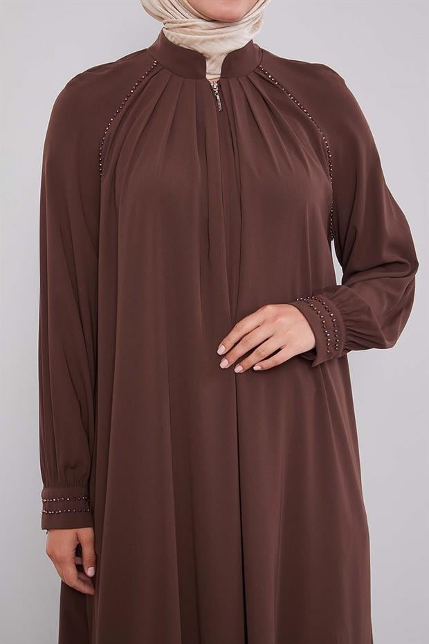 Kahve Omuz Büzgülü Ferace