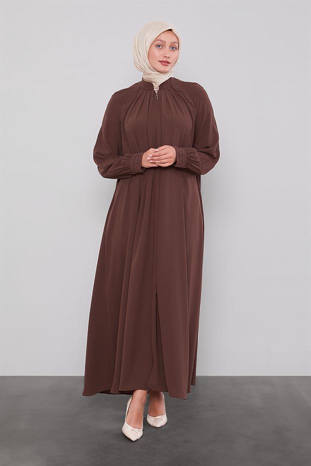 Kahve Omuz Büzgülü Ferace