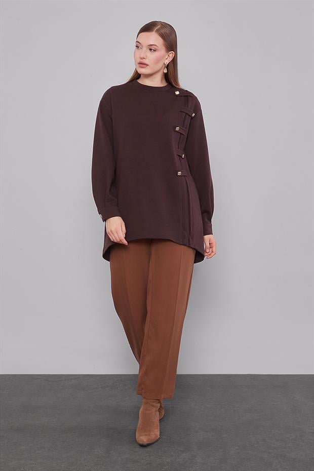 Kahve Örgü Detay Model Sweat