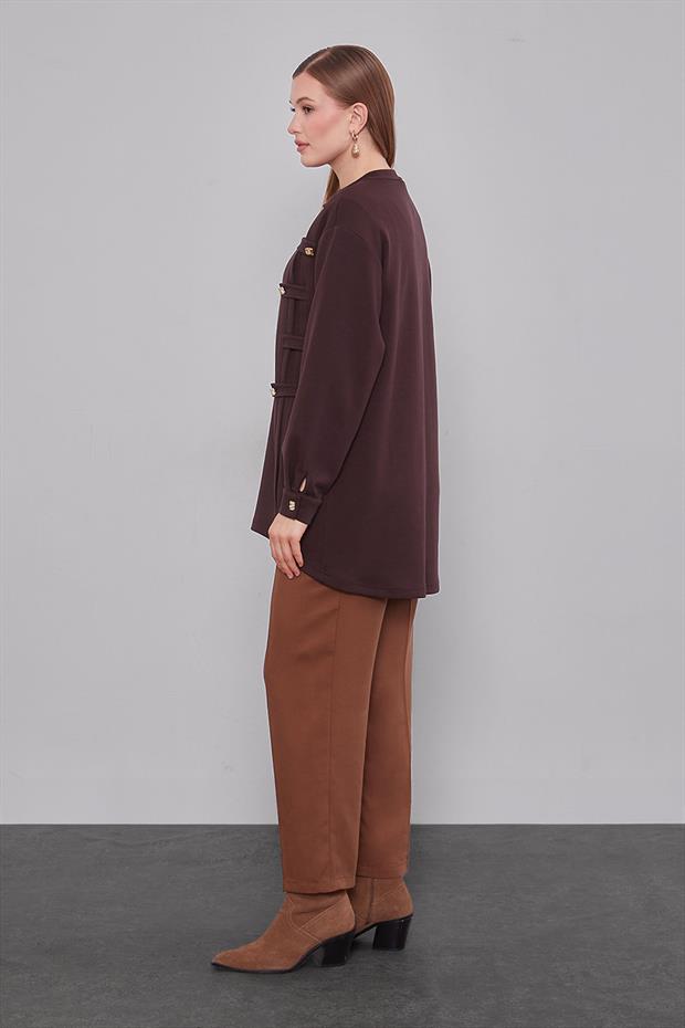 Kahve Örgü Detay Model Sweat