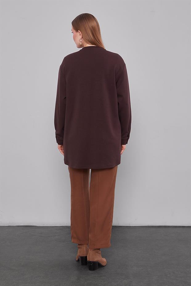 Kahve Örgü Detay Model Sweat