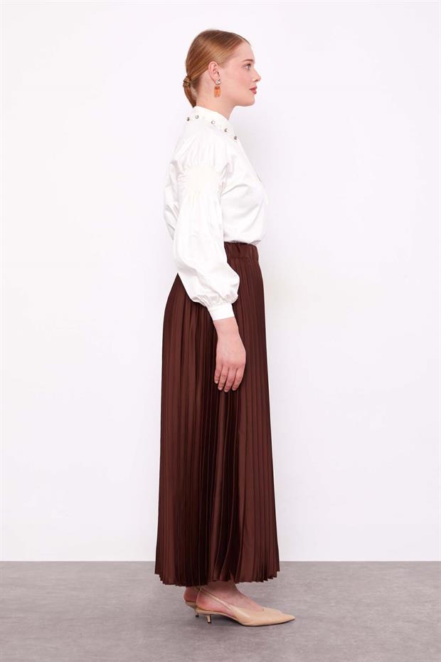 Kahve Piliseli Saten Etek