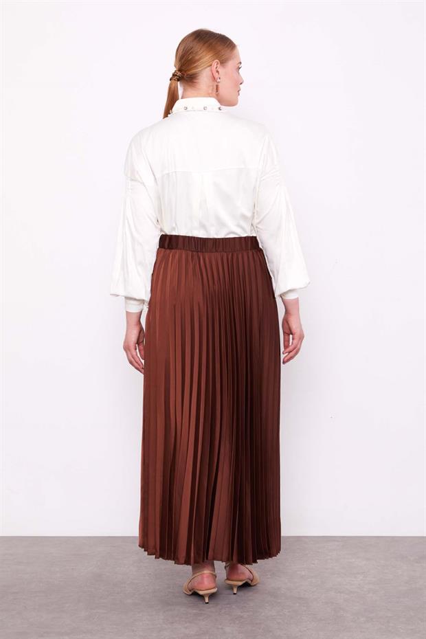 Kahve Piliseli Saten Etek