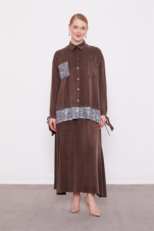 Kahve Pul Payet Detaylı Cupra İkili Takım