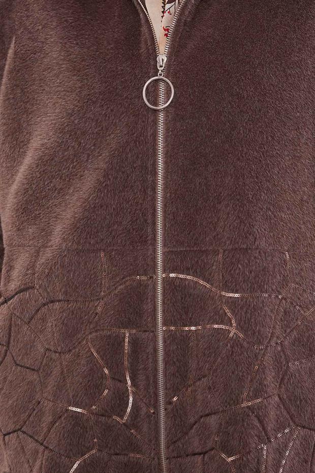 Kahve Pullu Desen Midi Kaban