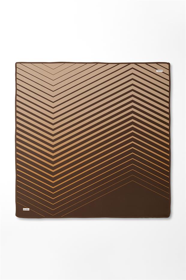 Kahve Şerit Desenli Twill İpek Eşarp