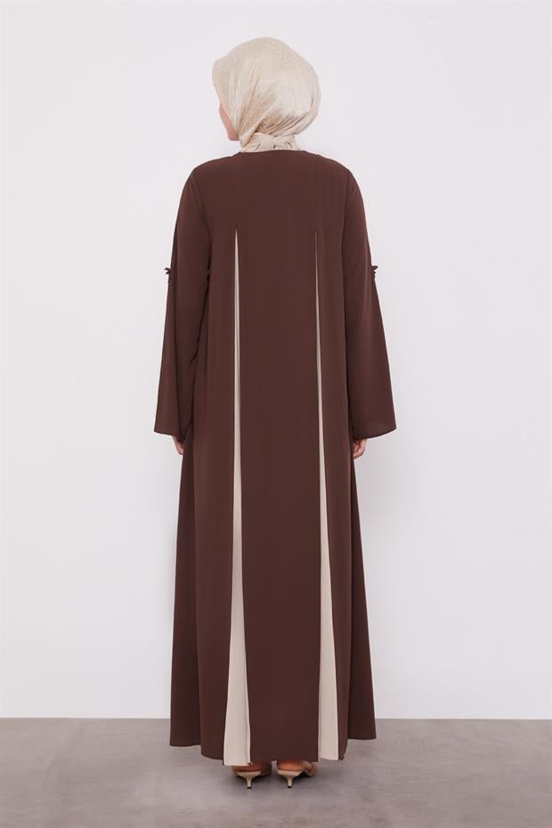 Kahve Şerit Kesim Detaylı Ferace