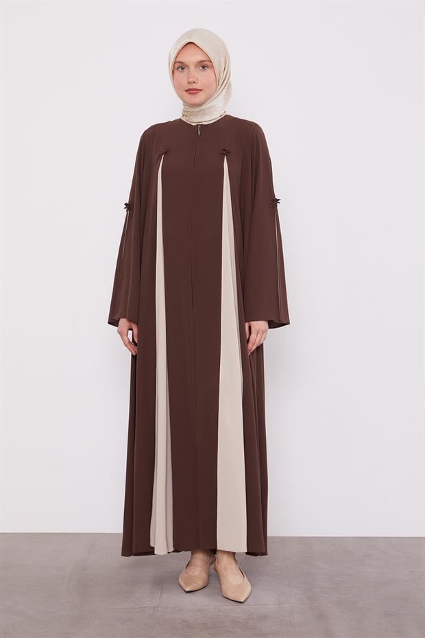 Kahve Şerit Kesim Detaylı Ferace