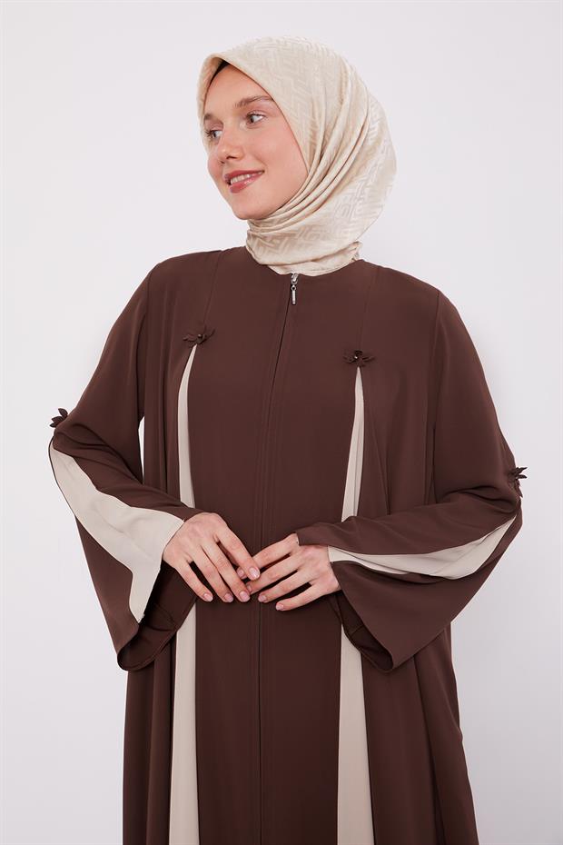 Kahve Şerit Kesim Detaylı Ferace