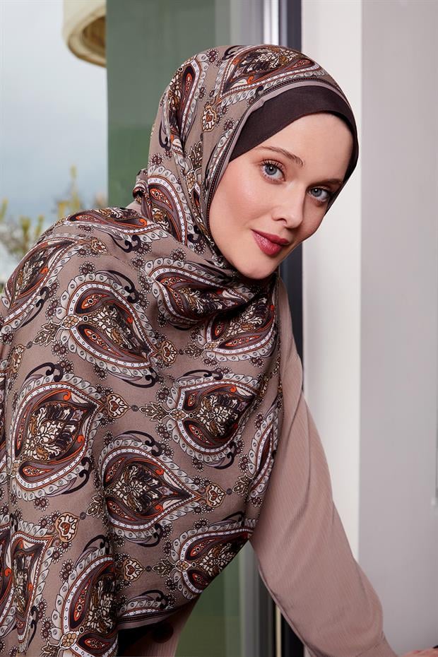 Kahve Soft Etnik Desen Royal Şal