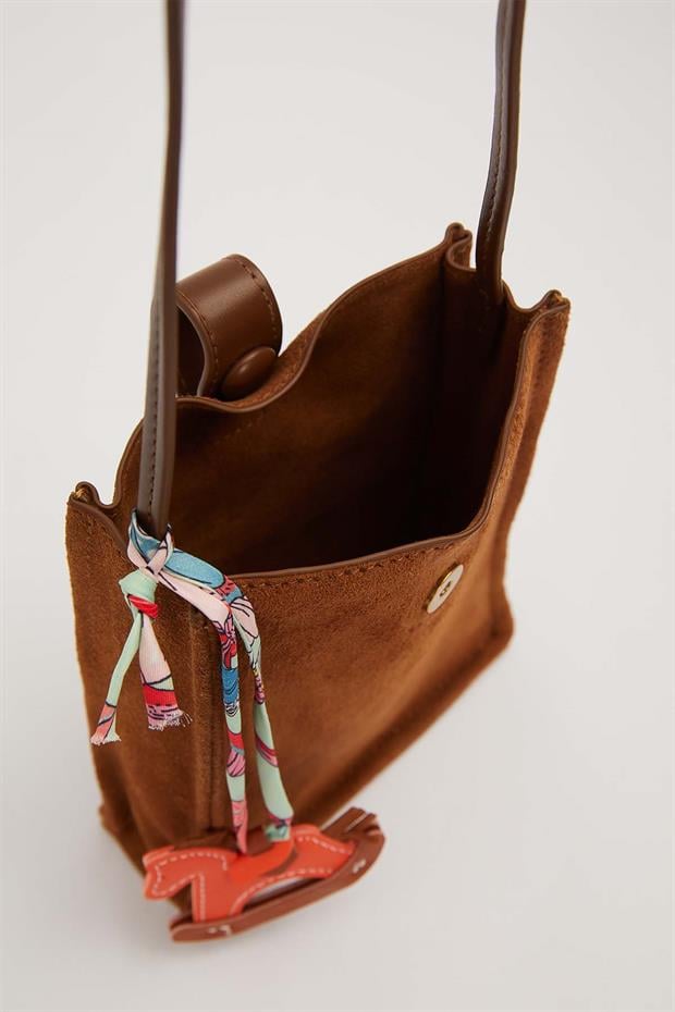 Kahve Süet Uzun Askılı Omuz Çantası