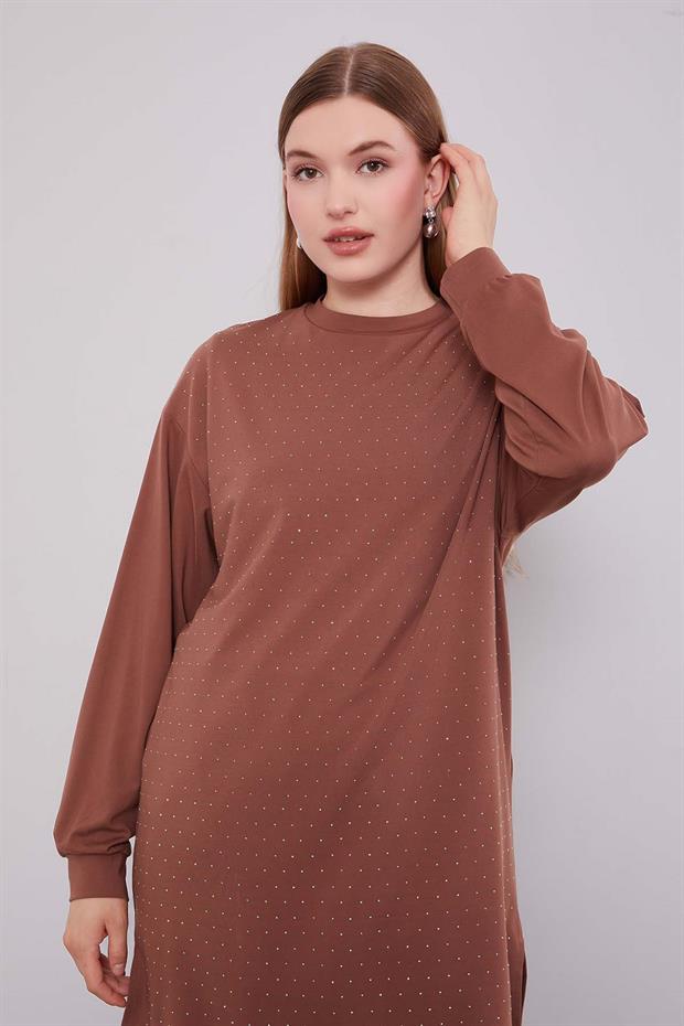 Kahve Taş Baskılı İkili Takım