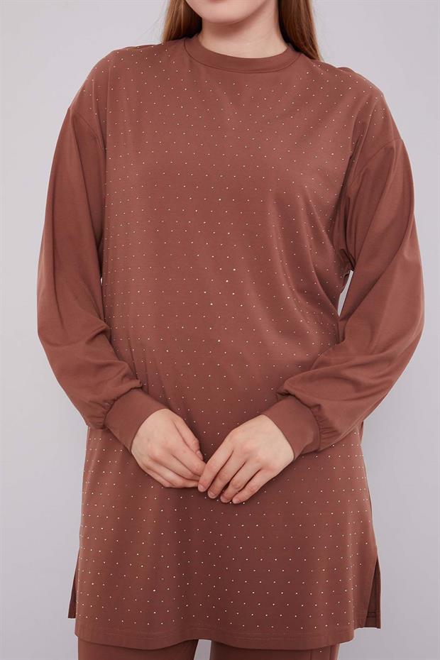 Kahve Taş Baskılı İkili Takım