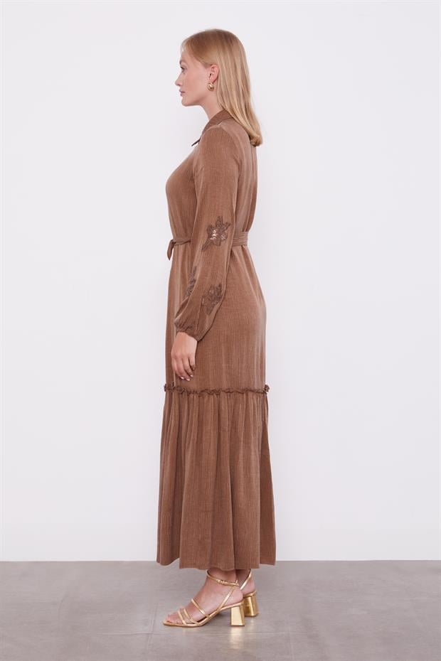 Kahve Taş İşleme Detaylı Cupra Elbise