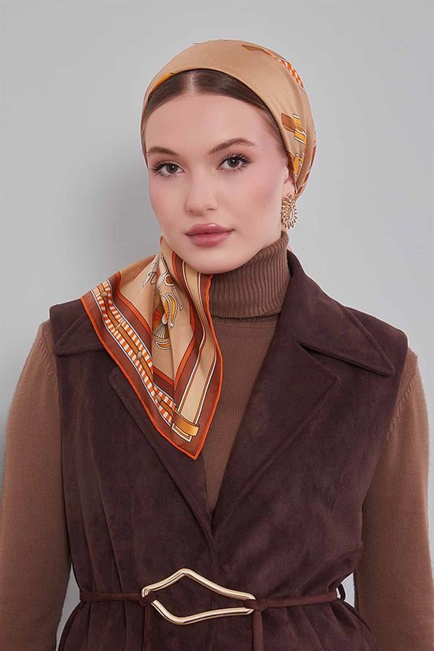 Kahve Twill İpek Eşarp Lunera Koleksiyonu