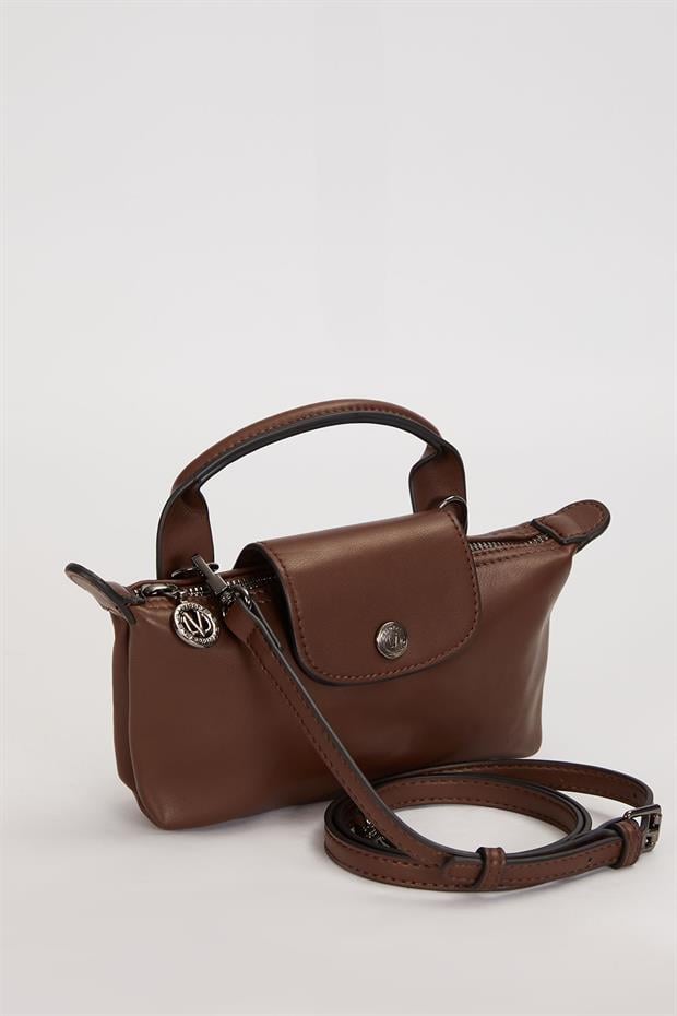 Kahve Üst Kapama Detaylı El Çantası
