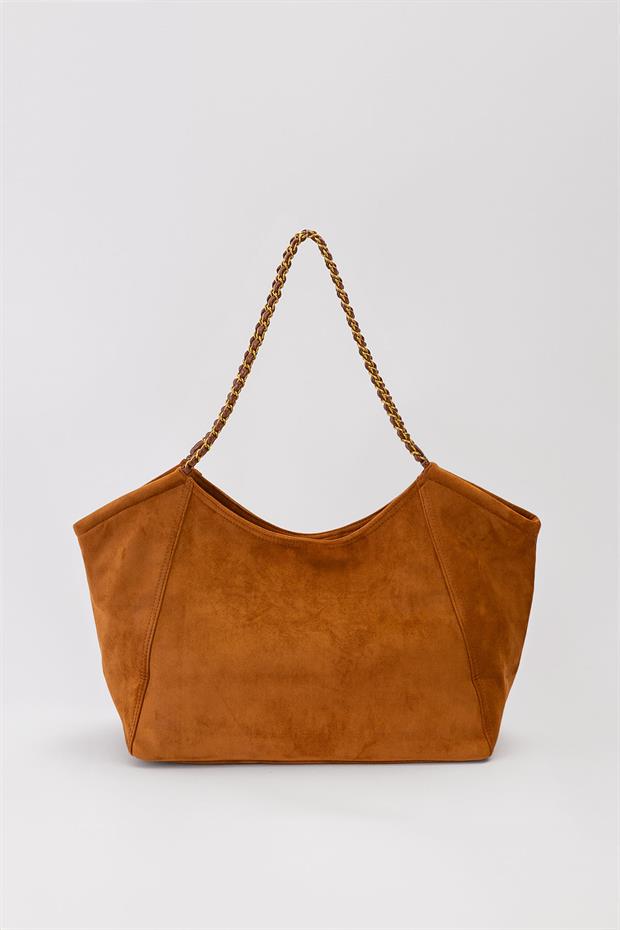Kahve Uzun Zincir Askılı Büyük Omuz Çantası