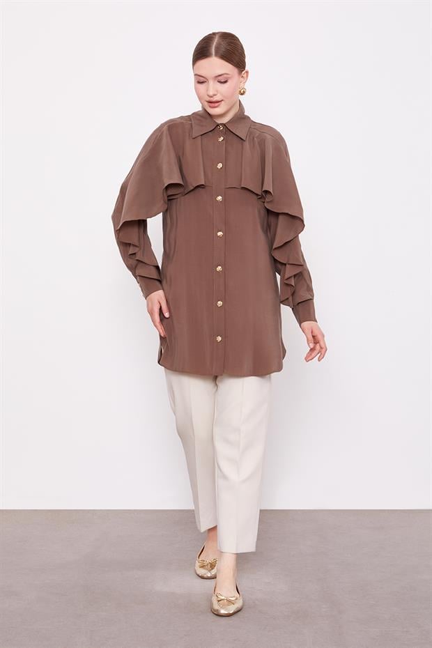 Kahve Volan Detaylı Gömlek