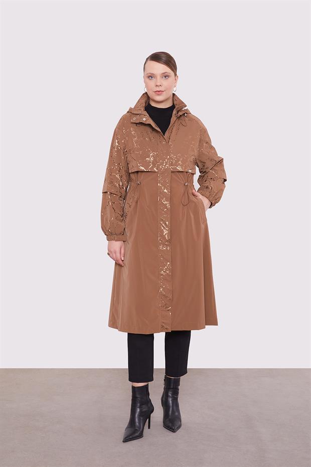 Kahve Yansıma Detaylı Trençkot