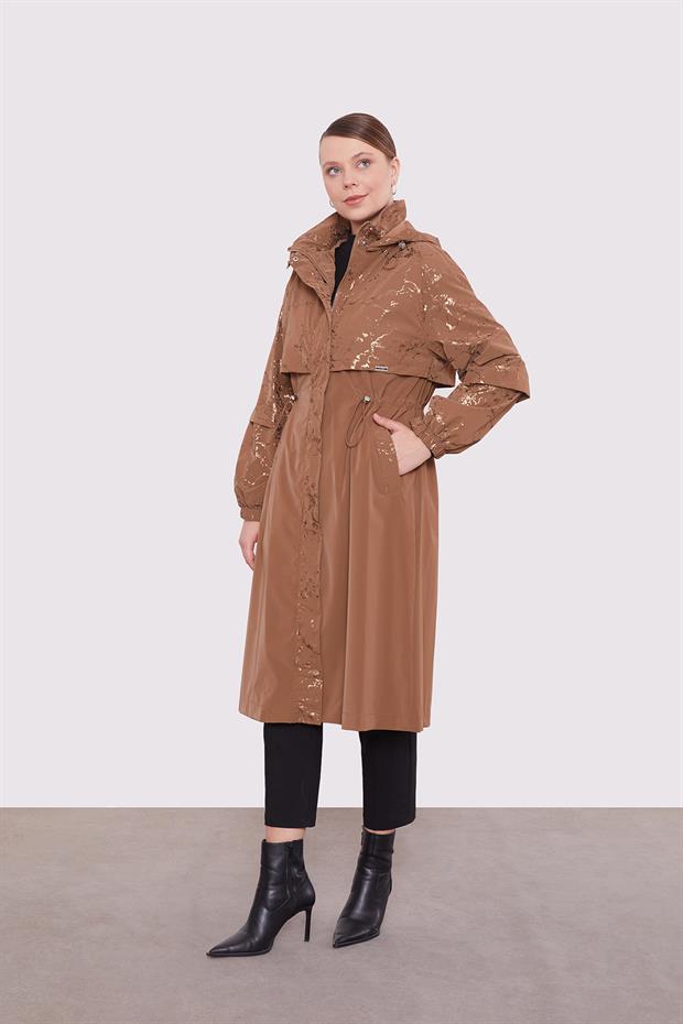 Kahve Yansıma Detaylı Trençkot