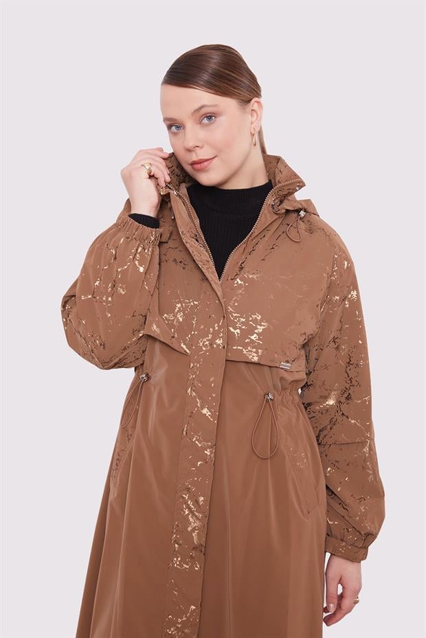 Kahve Yansıma Detaylı Trençkot