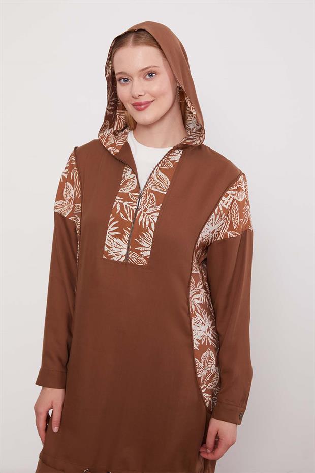 Kahve Yaprak Desenli Cupra İkili Takım