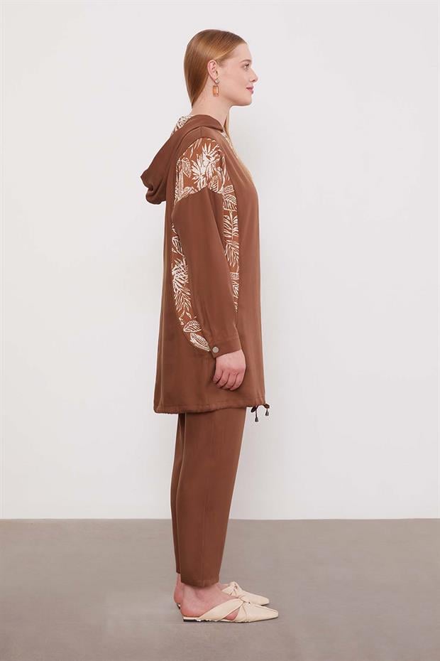 Kahve Yaprak Desenli Cupra İkili Takım