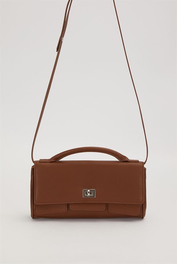 Kahve Yatay Form Omuz Çantası