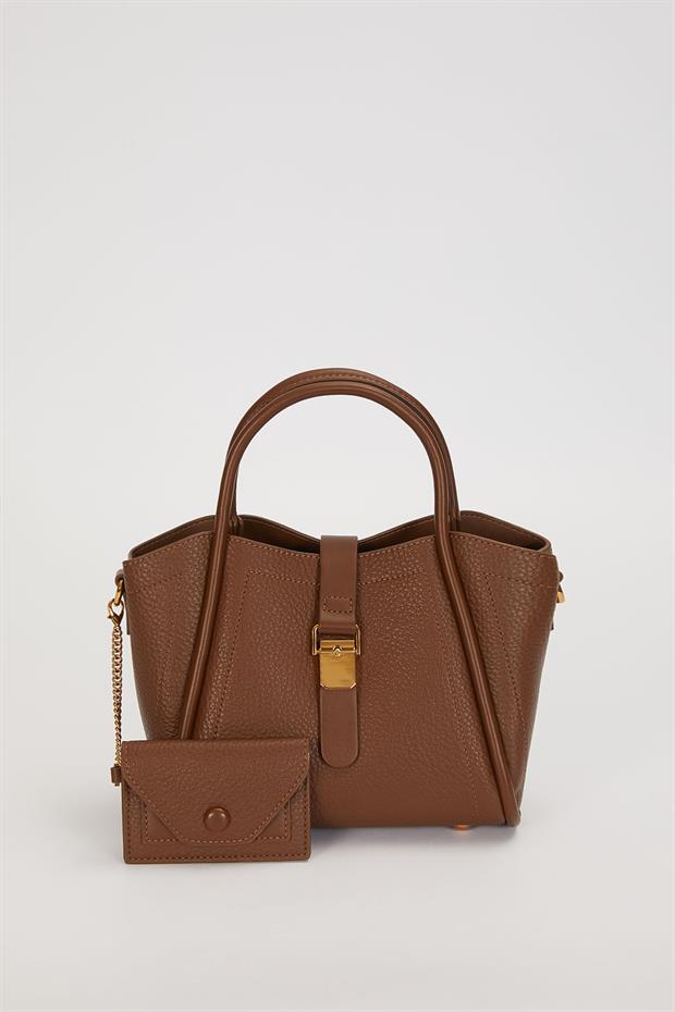 Kahve Zarf Cüzdan Detaylı El Çantası