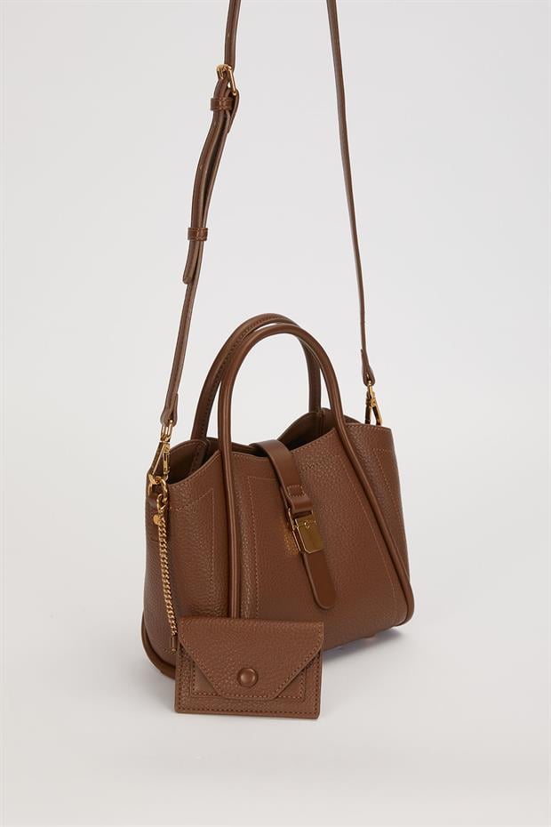 Kahve Zarf Cüzdan Detaylı El Çantası