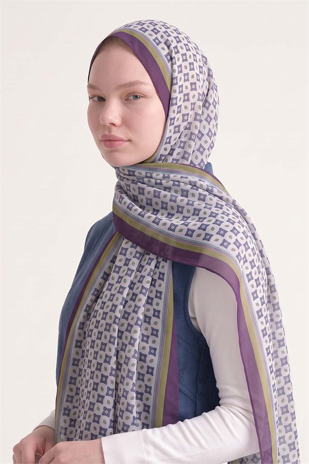 Kenarları Etnik Desen Sport Şal Mor