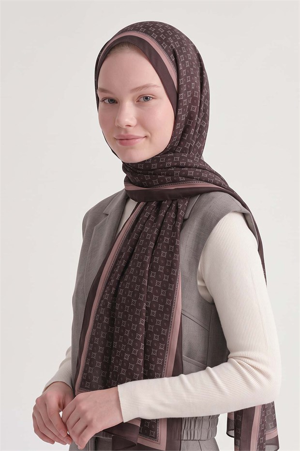 Kenarları Etnik Desen Sport Şal Kahve
