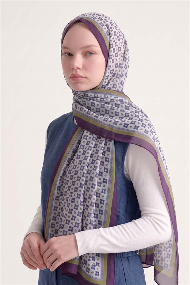 Kenarları Etnik Desen Sport Şal Mor