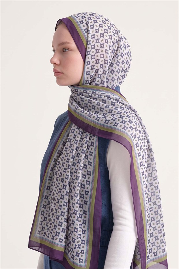 Kenarları Etnik Desen Sport Şal Mor