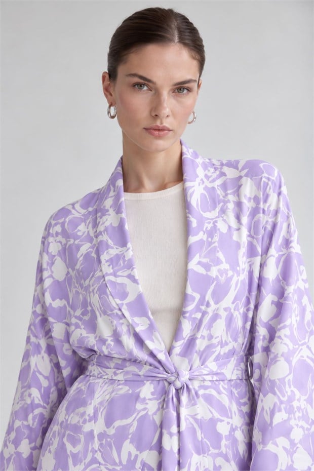 Kimono Pantolon Takım Lila