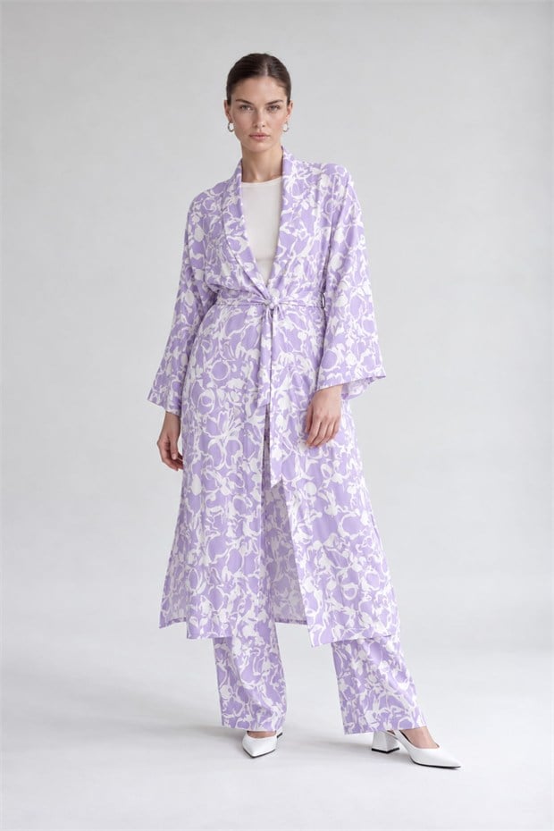 Kimono Pantolon Takım Lila