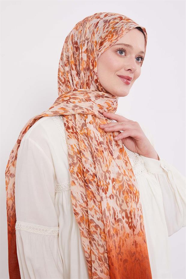 Kiremit Batik Desen Pamuk Şal