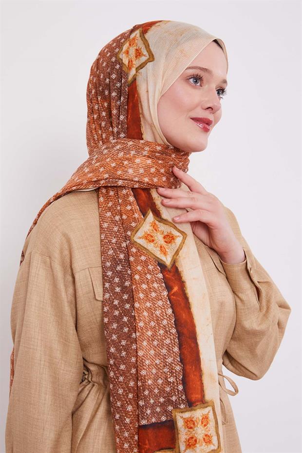 Kiremit Benek Desen Pamuk Şal