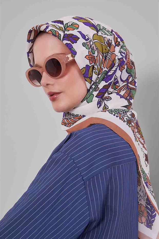 Kiremit Çiçek Yaprak Desen Aura Eşarp