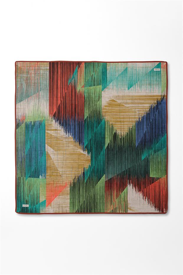 Kiremit Çizgi Desen Twill İpek Eşarp