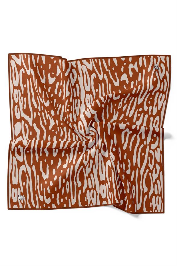 Kiremit Leopar Desen Twill İpek Eşarp