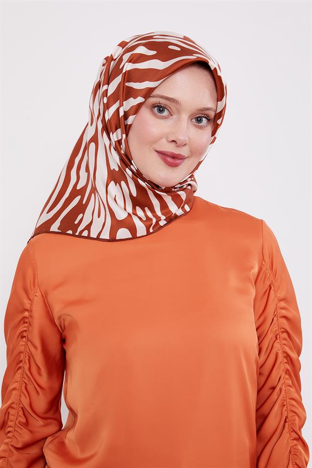 Kiremit Leopar Desen Twill İpek Eşarp