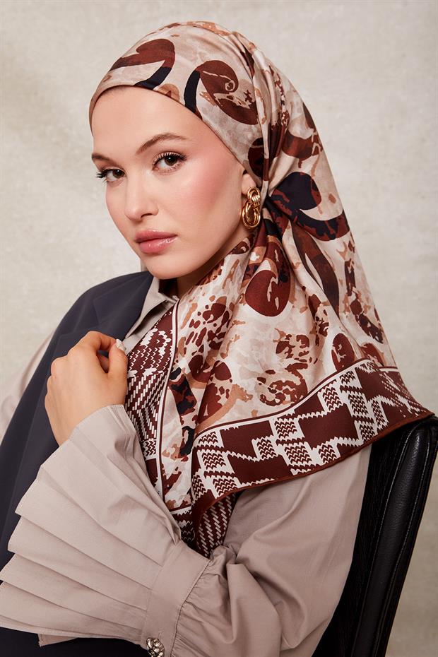 Kiremit Desenli Twill İpek Eşerp