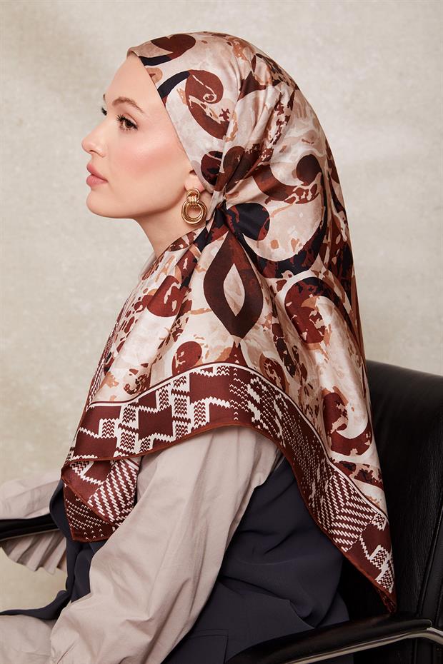 Kiremit Desenli Twill İpek Eşerp