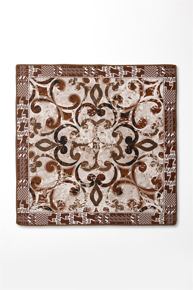 Kiremit Desenli Twill İpek Eşerp