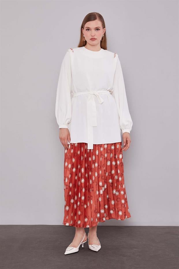 Kiremit Piliseli Desenli Etek Takım