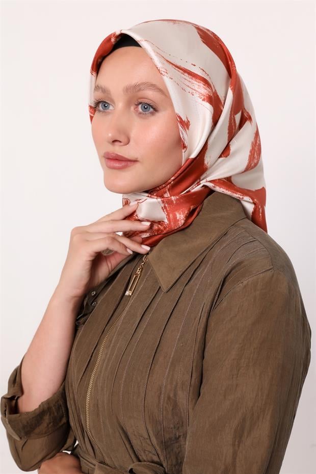 Kiremit Fırça İzi Desen Twill İpek Eşarp